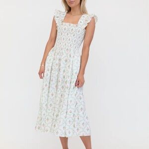 Hill House The Ellie Nap Dress in Pastel Trellis Smocked Top A-Line 100% Cotton